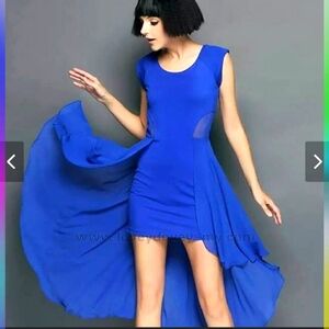 Bebe Blue Cap Sleeves Side Cut Outs High Low Mini Dress Small New With Tags